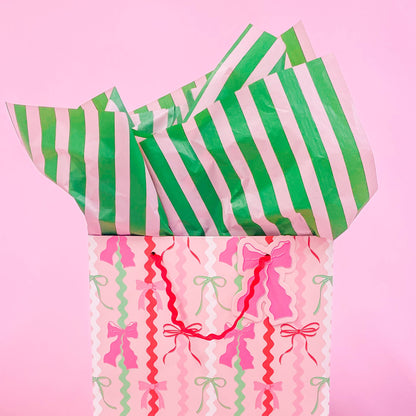 Green/Pink Stripe Tissue Paper - Pack of 8 Sheets