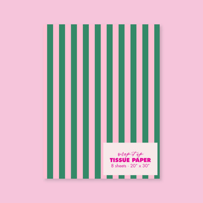 Green/Pink Stripe Tissue Paper - Pack of 8 Sheets