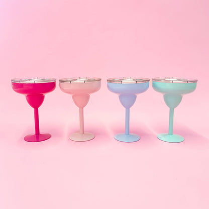 Margarita Glass with Lid - 8oz Stainless Steel: Light Pink